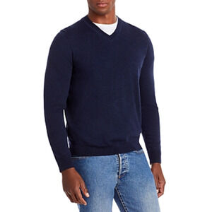 The Men's Store V Neck Merino Wool Sweater Steel Blue Size L 3220